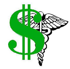 Dollar sign and health symbol