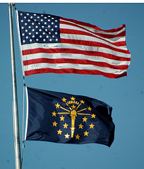 American flag and Indiana flag