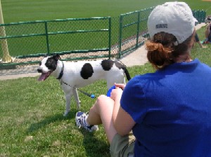 My friend Laurie with puppy Casey at Bark in the Park.